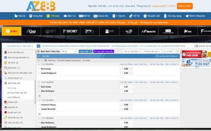 Các bước tham gia cá cược đánh golf tại AZ888