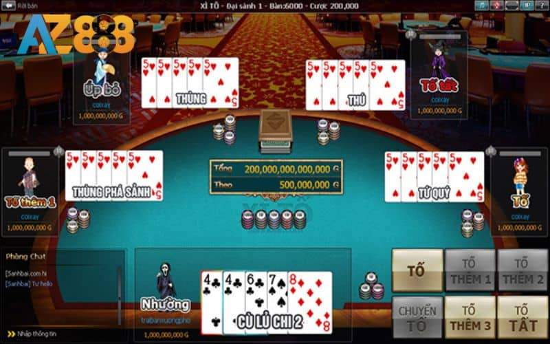 Các tổ hợp trong bài xì tố online tại AZ888