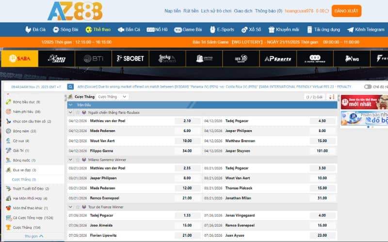 Hướng dẫn các bước cá cược đua xe đạp tại AZ888