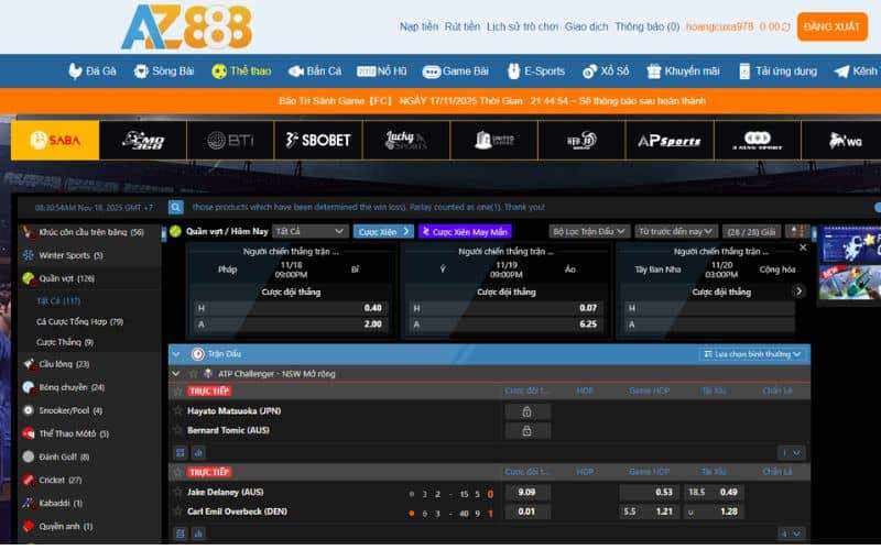 Hướng dẫn các bước tham gia cá cược quần vợt tại AZ888 Hướng dẫn các bước tham gia cá cược quần vợt tại AZ888