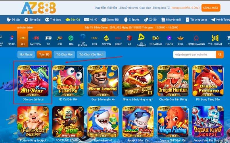 Hướng dẫn các bước tham gia dàn sao đánh cá tại AZ888